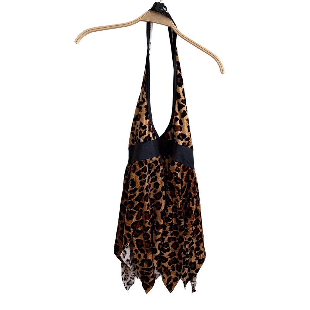 Costume‎ Gallery Leopard Print Halter Leotard Top Handkerchief Brown Large Adult